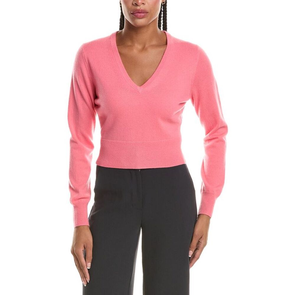 N.Peal Womens  Crop V-Neck 100% Cashmere Sweater, Red